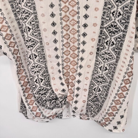 Blue Rain Womens Boho Top size medium Black White & Brown embroidered - Picture 4 of 11